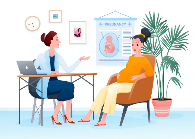 Pregnant woman visiting doctor for examination  Illustration