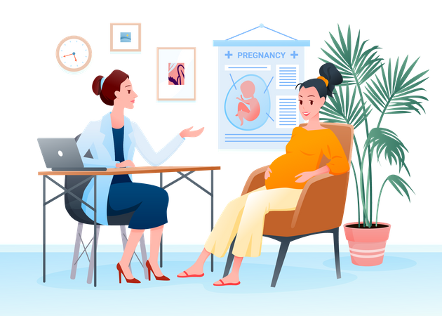 Pregnant woman visiting doctor for examination  Illustration