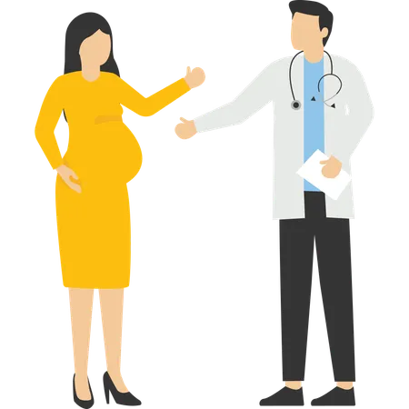 Pregnant woman visiting doctor in clinic  Illustration