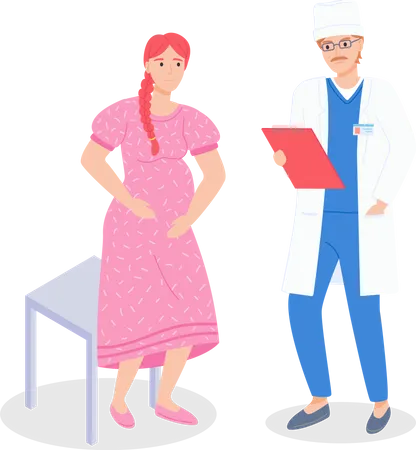 Pregnant woman visiting doctor in clinic  Illustration
