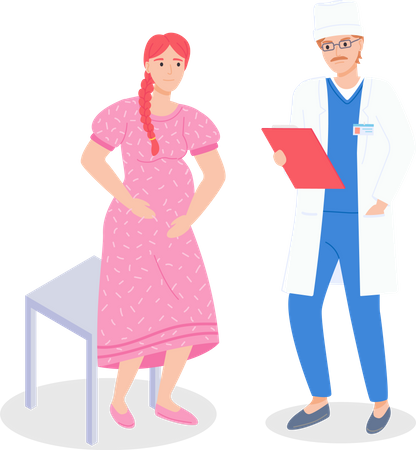 Pregnant woman visiting doctor in clinic  일러스트레이션