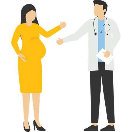 Pregnant woman visiting doctor in clinic  일러스트레이션