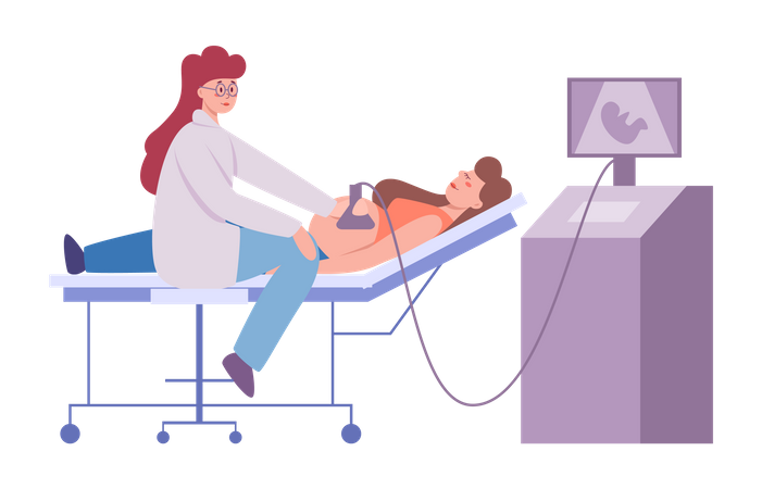 Pregnant woman visiting doctor in hospital Illustration