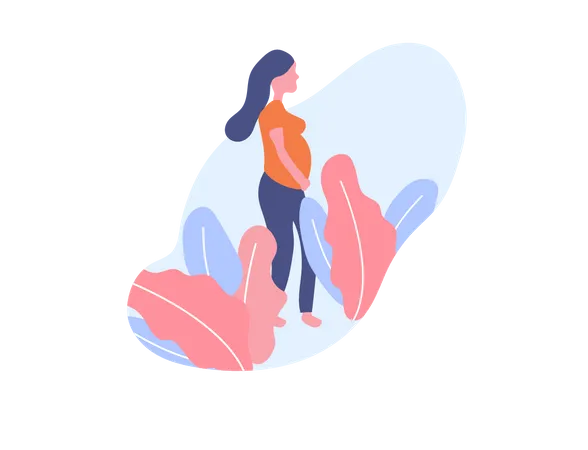 Pregnant woman walked in the park Illustration