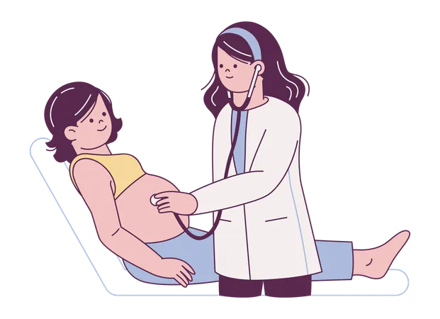 Pregnant Woman with Doctor  Illustration