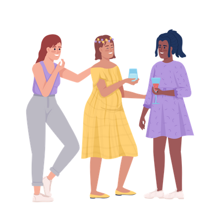 Pregnant woman with friends drinking wine Illustration