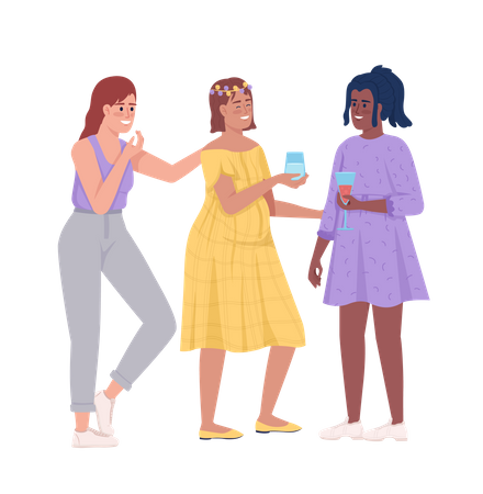 Pregnant woman with friends drinking wine  Illustration