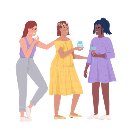 Pregnant woman with friends drinking wine  Illustration