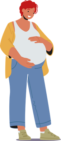 Pregnant Woman with hand on belly  Illustration