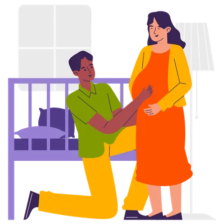 Pregnant Woman with Hasband  Illustration