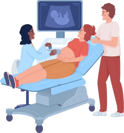 Pregnant woman with partner at sonography  Illustration