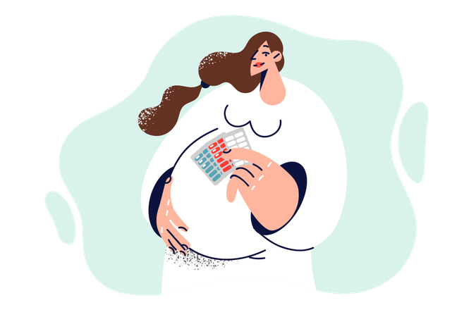 Pregnant woman with pills to support immunity in perinatal period calls for attention to health  Illustration