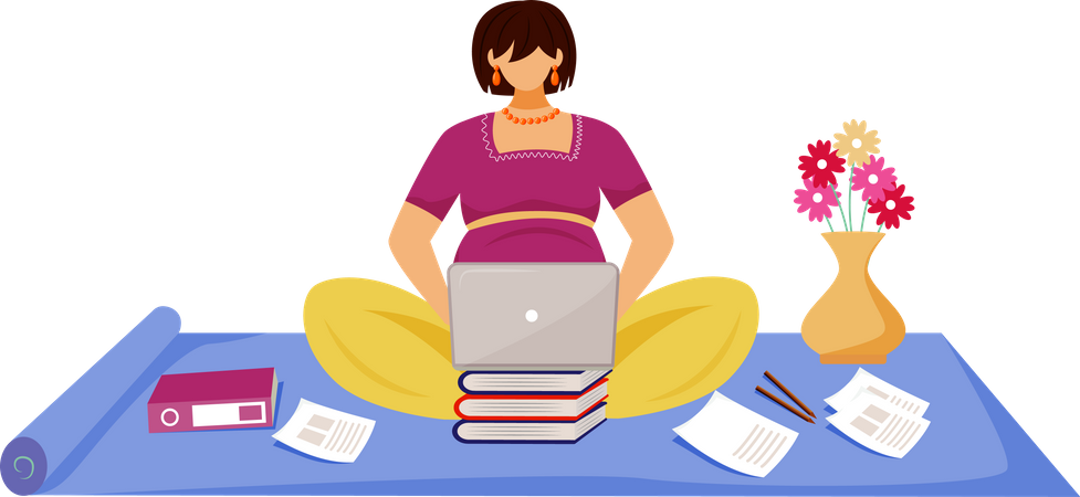 Pregnant woman working at laptop Illustration