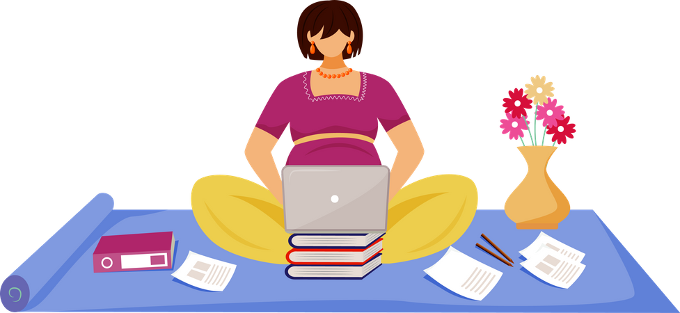 Pregnant woman working at laptop  Illustration