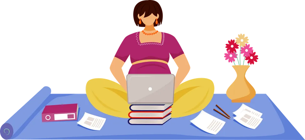 Pregnant woman working at laptop  Illustration