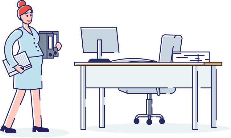 Pregnant woman working in office Illustration