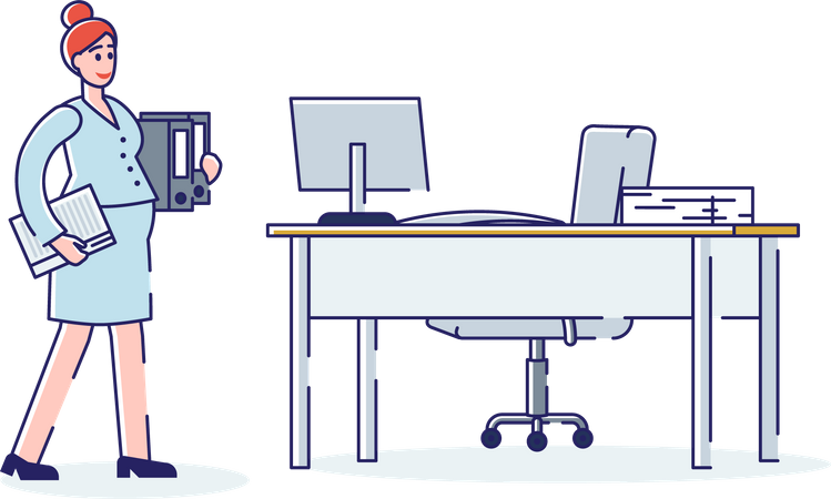 Pregnant woman working in office  Illustration