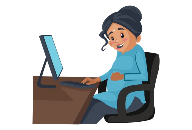 Pregnant woman working on computer Illustration