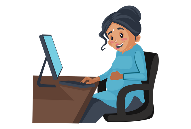 Pregnant woman working on computer  Illustration