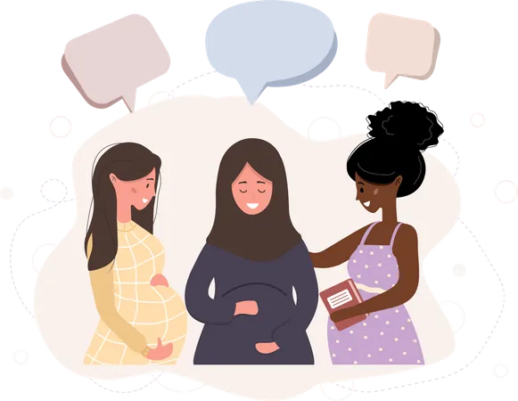 Pregnant woman's standing together Illustration