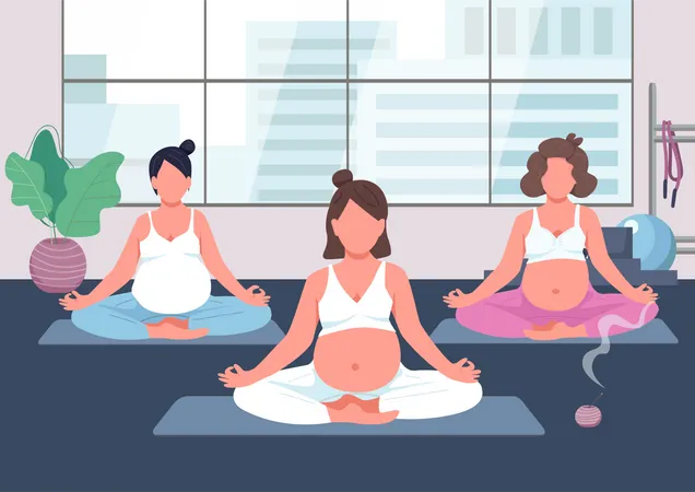 Pregnant women doing yoga Illustration