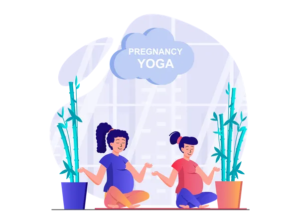Pregnant women doing yoga and meditation Illustration