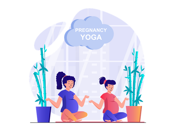 Pregnant women doing yoga and meditation  Illustration