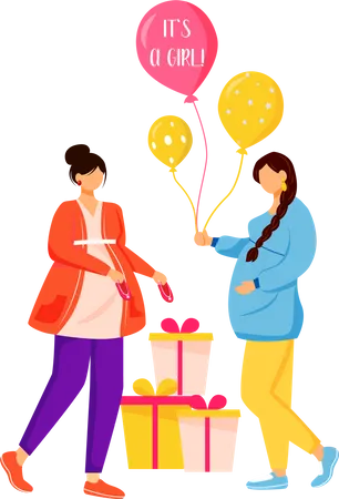 Pregnant Women Participating In Baby Shower Semi Flat Color Vector Characters Posing Figures Full Body People On White Simple Cartoon Style Illustration For Web Graphic Design And Animation 일러스트레이션