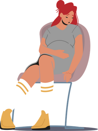 Pregnant Women with Big Belly Sitting on Chair with Upset Face Illustration