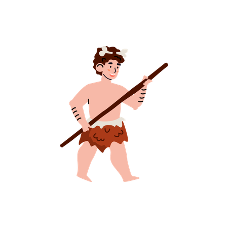 Prehistoric child in clothes of animal skin  Illustration