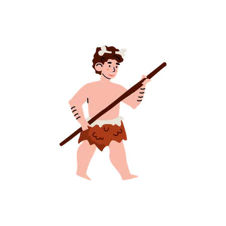 Prehistoric child in clothes of animal skin  Illustration