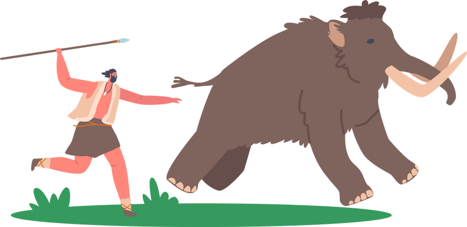 Prehistoric man Hunting Wild Animals  Illustration