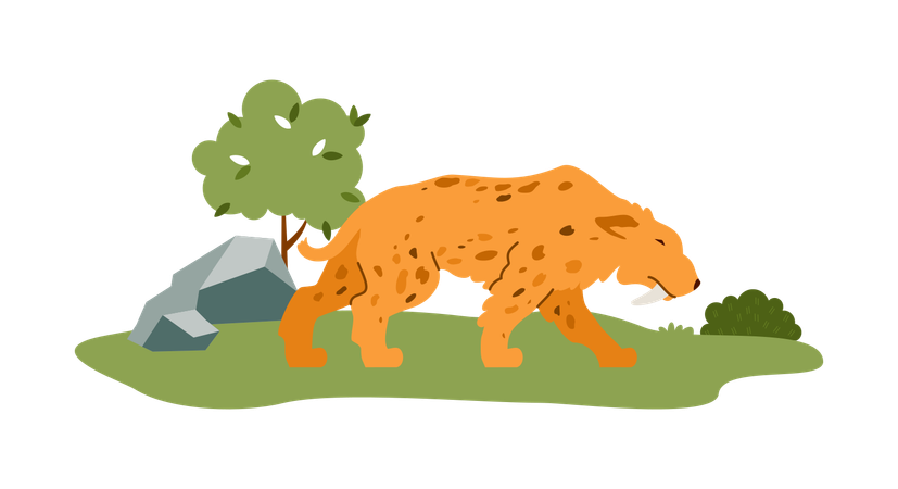 Prehistoric Saber-toothed Tiger Animal Being Hunted  Illustration