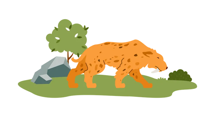 Prehistoric Saber-toothed Tiger Animal Being Hunted  Illustration