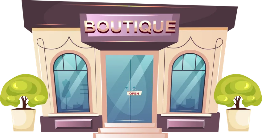 Premium Boutique Front Cartoon Vector Illustration Modern Shopfront Flat Color Object Luxury Fashion Store Entrance Trendy Showroom Storefront Shop Building Exterior Isolated On White Background Illustration