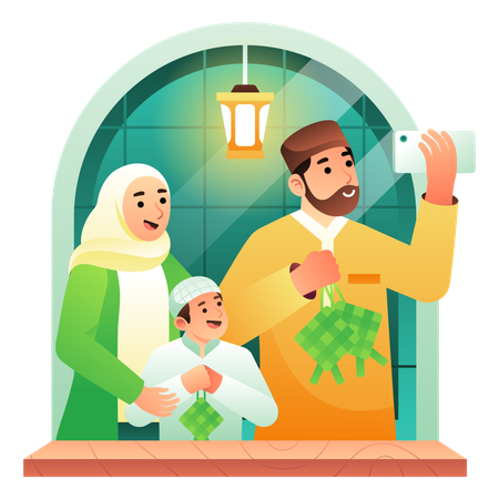 Prendre une photo en famille pendant l'Aïd al-Fitr  Illustration