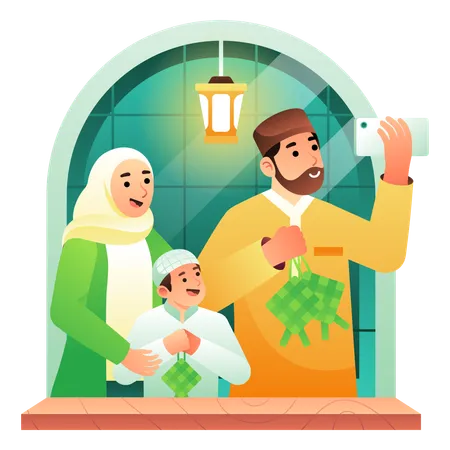 Prendre une photo en famille pendant l'Aïd al-Fitr  Illustration