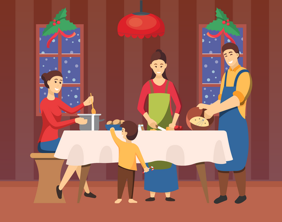 Preparación de comida navideña  Ilustración