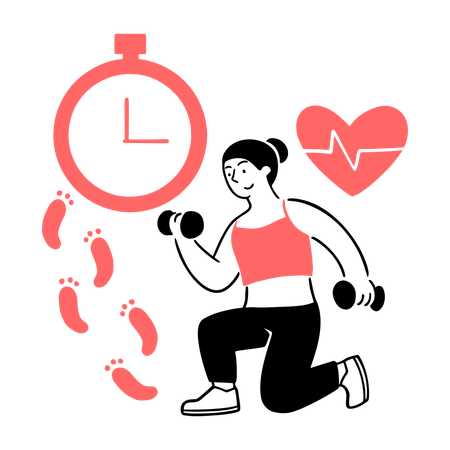 Treinador de fitness levantando halteres  Ilustração