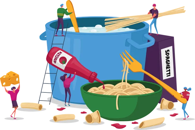 Preparar fideos espaguetis italianos  Ilustración
