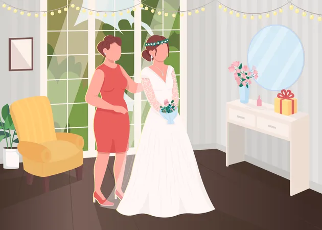 Préparation de la mariée avec demoiselle d'honneur  Illustration