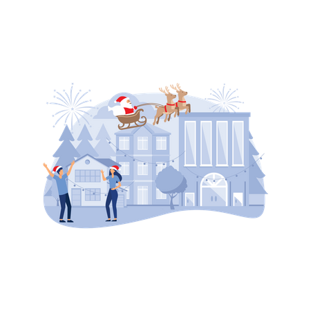 Préparation des gens pour le nouvel an et Noël  Illustration