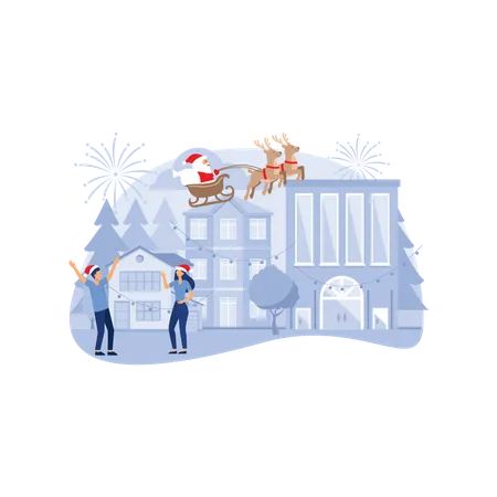 Préparation des gens pour le nouvel an et Noël  Illustration