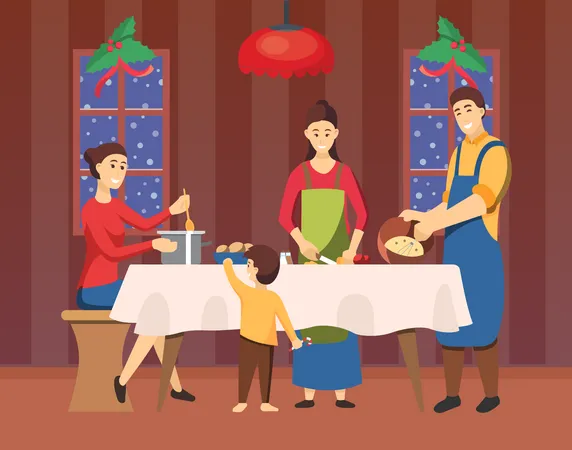 Préparation du repas de Noël  Illustration