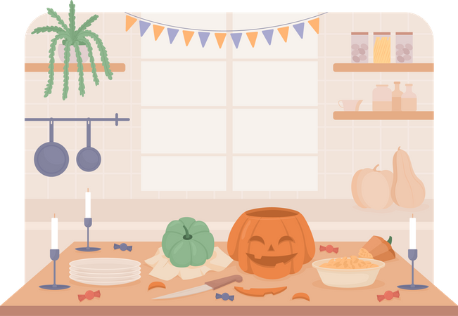 Préparation d'Halloween à la maison  Illustration