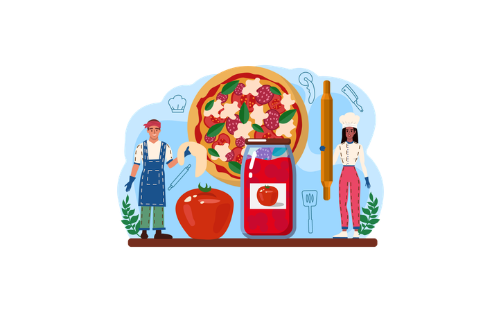Preparing delicious pizza  Illustration