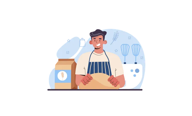 Dough Prodcts Making Web Banner Or Landing Page Baking Industry Pastry Baking Process Dough Production Baked Food Manufacturing Flat Vector Illustration Illustration
