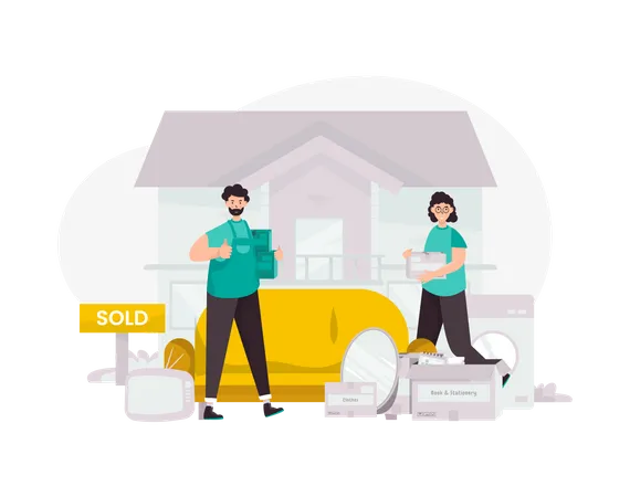 Illustration Of Preparing To Move House After The House Is Sold Concept Illustration