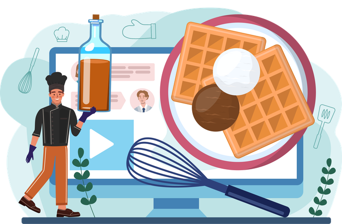 Preparing waffles from web recipe  Illustration