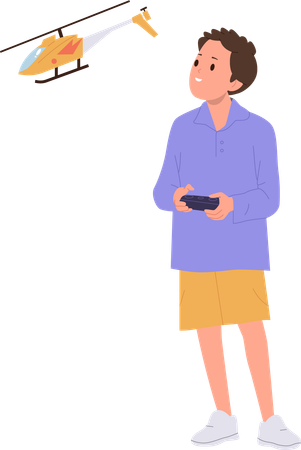 Preschool boy playing remote controlled helicopter toy  Illustration